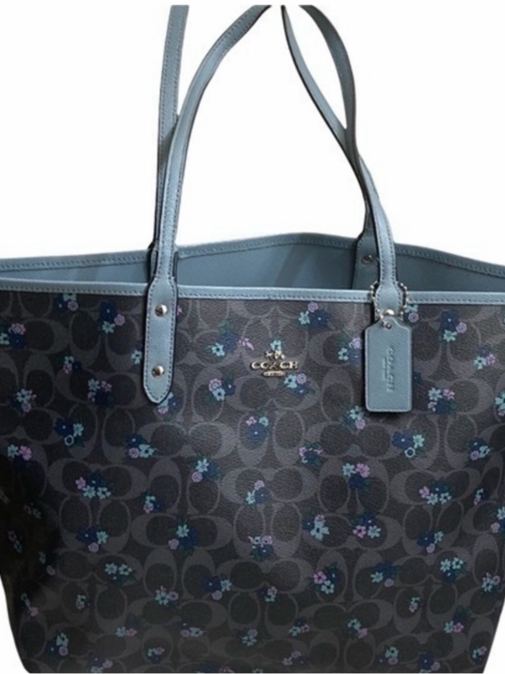 Coach Blue Floral Reversible Signature Tote